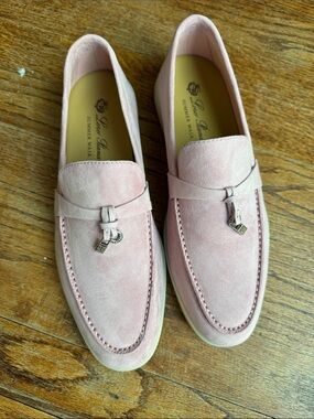 Loro Piana Pink Suede Bit-Detail Men's Loafers
